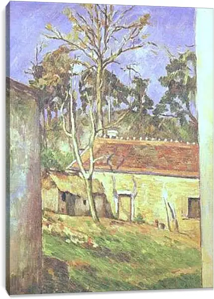 Постер на подрамнике - Cour de Ferme a Auvers. Поль Сезанн
