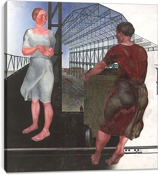 Постер на подрамнике - На стройке новых цехов. Александр Дейнека