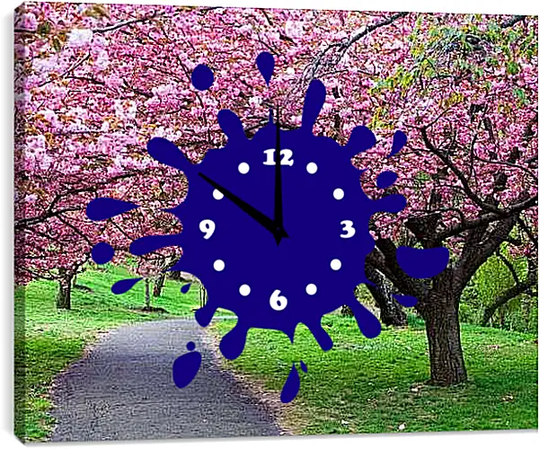 Часы картина - Розовые деревья в парке