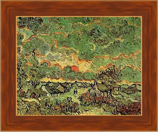 Картина в раме - Cottages and Cypresses Reminiscence of the North. Винсент Ван Гог