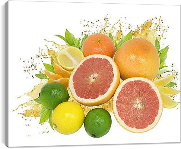 Постер на подрамнике - Разнообразие фруктов. Солнечный цитрусовый микс.