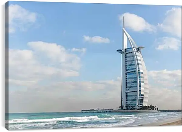 Постер на подрамнике - Вид с пляжа на Бурдж Аль Араб. Дубай