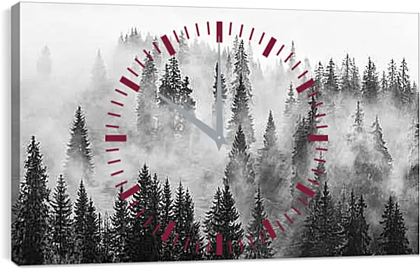 Часы картина - Лес в зимнем тумане