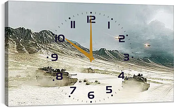 Часы картина - battlefield, tanks, mountains