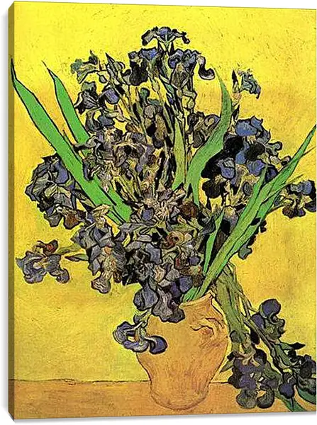 Постер на подрамнике - Still Life Vase with Irises Against a Yellow Background. Винсент Ван Гог