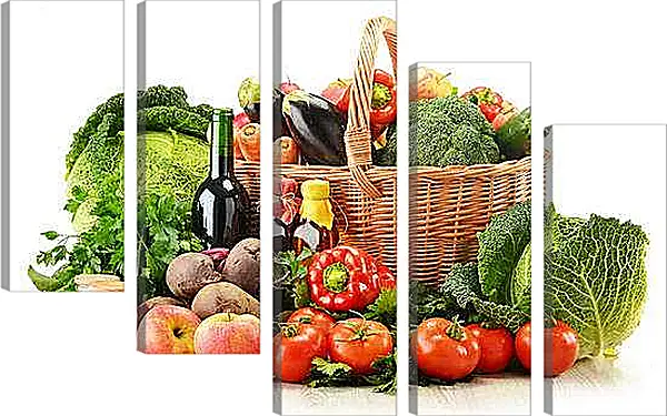 Модульная картина - Два яблока, овощи в корзинке и возле неё. Изобилие осени.