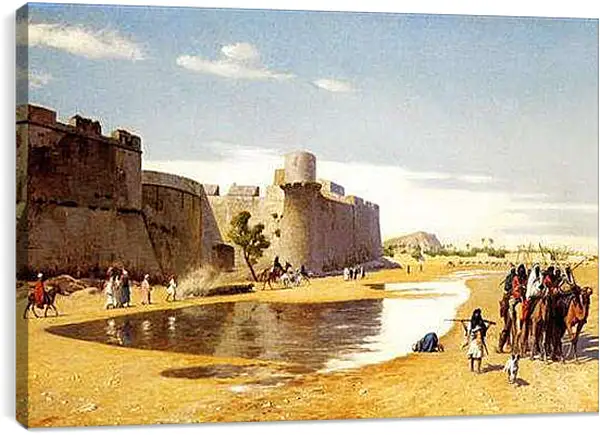 Постер на подрамнике - Арабский караван за стенами укрепленного египетского города. Жан-Леон Жером