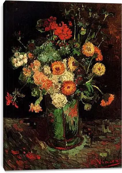 Постер на подрамнике - Vase with Zinnias and Geraniums. Винсент Ван Гог