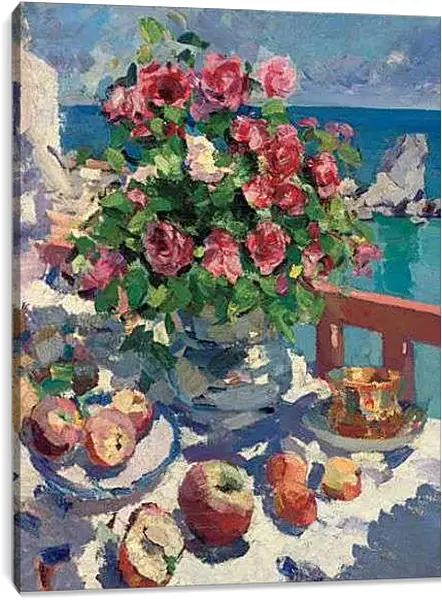 Постер на подрамнике - Розы и яблоки. Коровин Константин