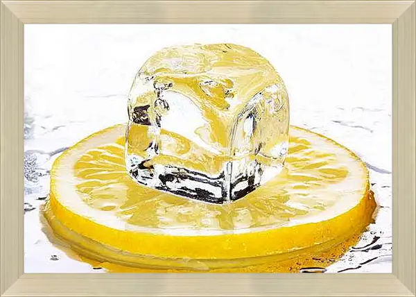Картина в раме - Кубик льда на лимоне. Лёд и Лимон.