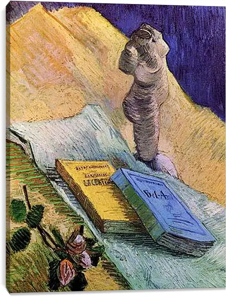 Постер на подрамнике - Still Life with Plaster Statuette, a Rose and Two Novels. Винсент Ван Гог