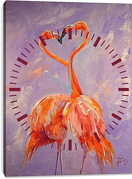 Часы картина - Фламинго в форме сердечка