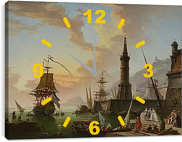 Часы картина - A Seaport. Клод Жозеф Верне