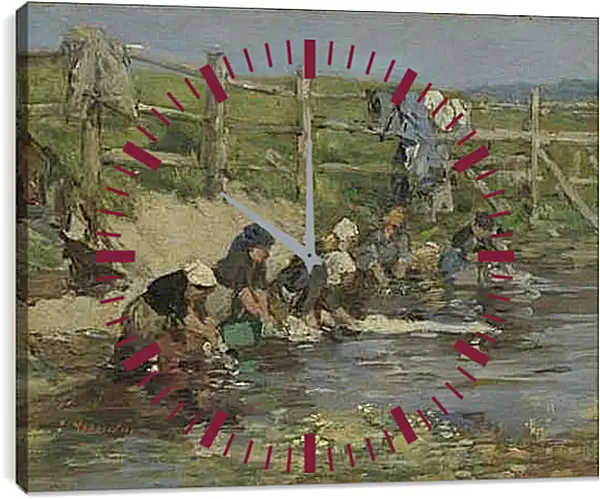 Часы картина - Laundresses by a Stream. Эжен Буден