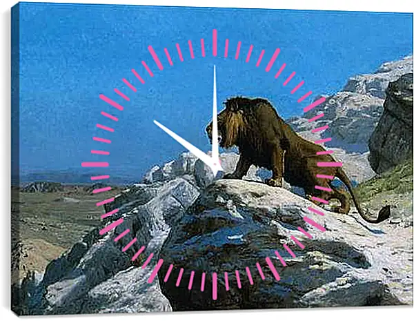 Часы картина - Настороженный лев. Жан-Леон Жером