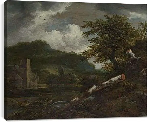 Постер на подрамнике - A Landscape with a Ruined Building. Якоб ван Рейсдал