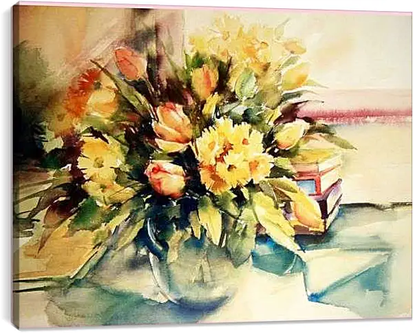 Постер на подрамнике - Жёлтые цветы в вазе
