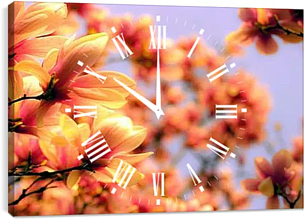 Часы картина - Оранжевая магнолия