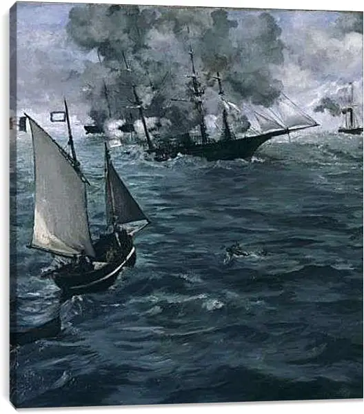 Постер на подрамнике - Battle of the Kearsarge and the Alabama. Эдуард Мане
