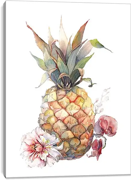 Постер на подрамнике - Ананас и тропические цветы
