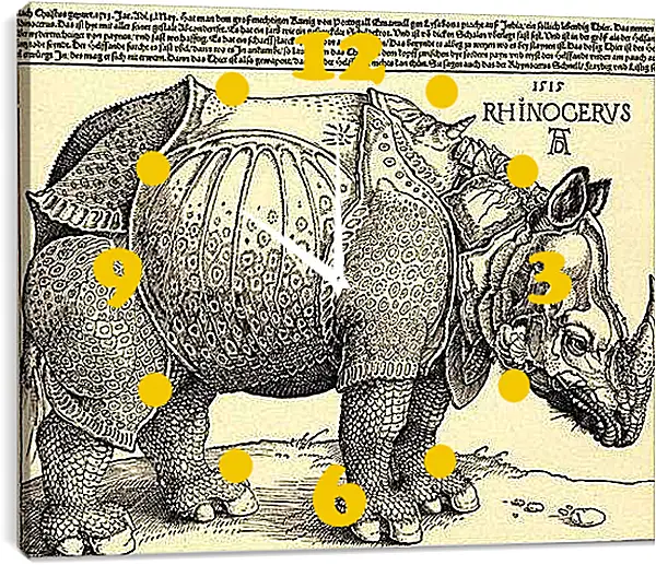 Часы картина - Rhinoceros. Носорог. Альбрехт Дюрер