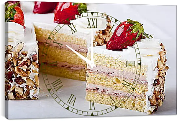 Часы картина - Кусочек торта с клубникой