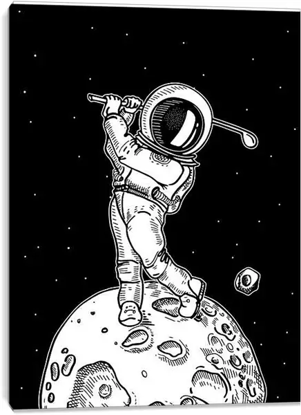 Постер на подрамнике - Астронавт играет в гольф