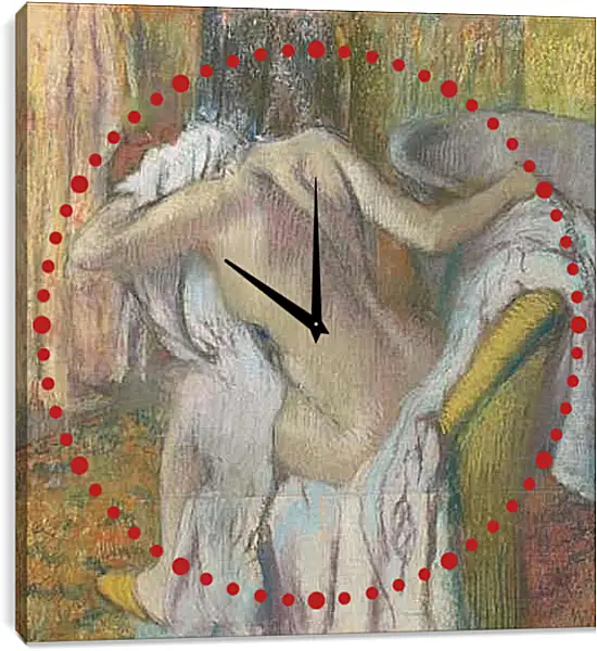 Часы картина - After the Bath, Woman drying herself. Эдгар Дега