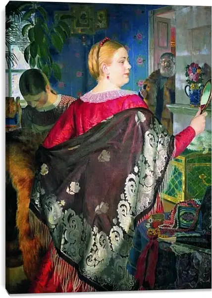 Постер на подрамнике - Купчиха с зеркалом. Борис Кустодиев