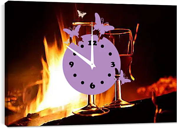 Часы картина - Вино возле камина. Тепло и Вино.