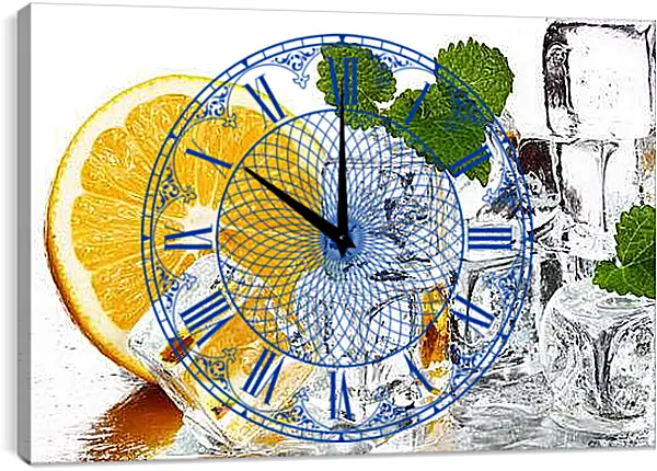 Часы картина - Апельсин, мята, лед. Освежающая Симфония.