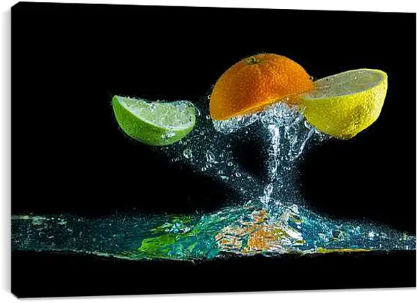 Постер на подрамнике - Фруктовые брызги. Фруктовая свежесть.