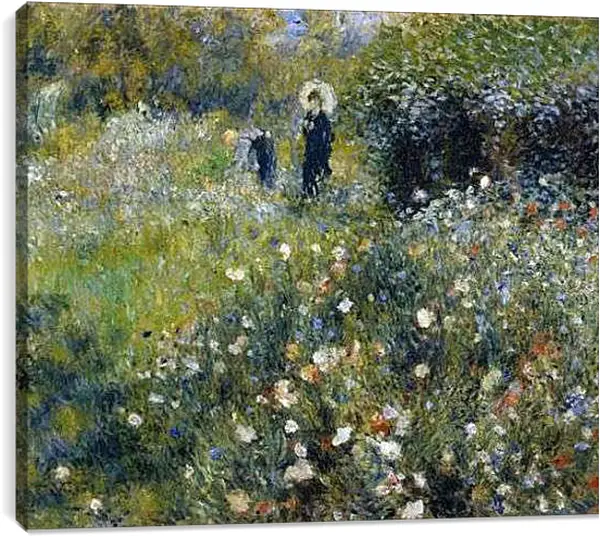 Постер на подрамнике - Женщина с зонтиком в саду. Пьер Огюст Ренуар