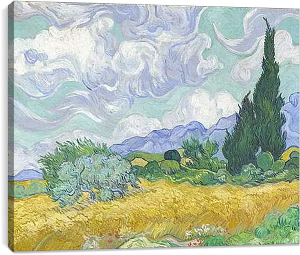 Постер на подрамнике - A Wheatfield with Cypresses. Винсент Ван Гог
