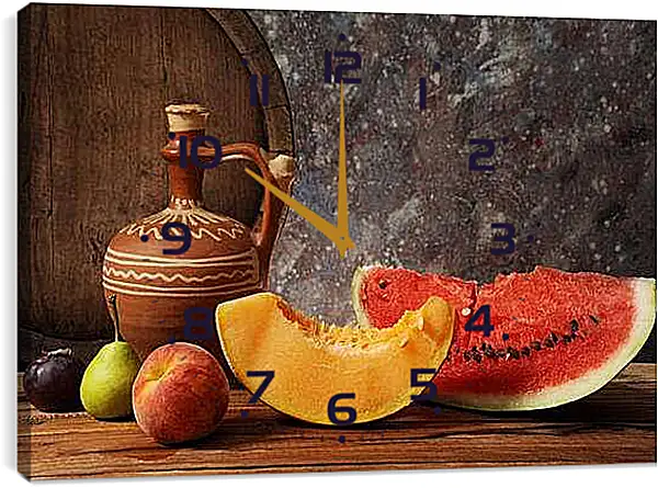 Часы картина - Дыня и арбуз. Летний натюрморт.