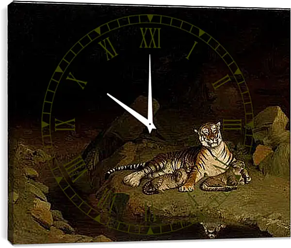 Часы картина - Tiger and Cubs - Тигр и детеныши. Жан-Леон Жером