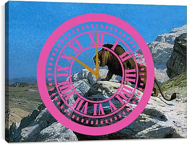 Часы картина - Настороженный лев. Жан-Леон Жером