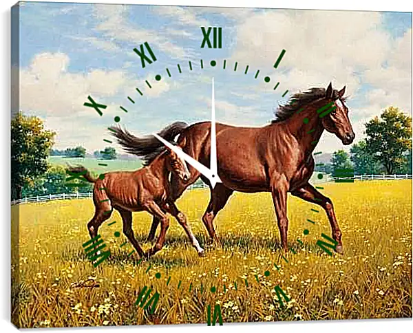 Часы картина - Лошадь и жеребенок