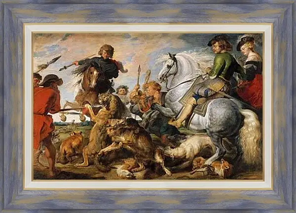 Картина в раме - Охота на волка и лису. Питер Пауль Рубенс