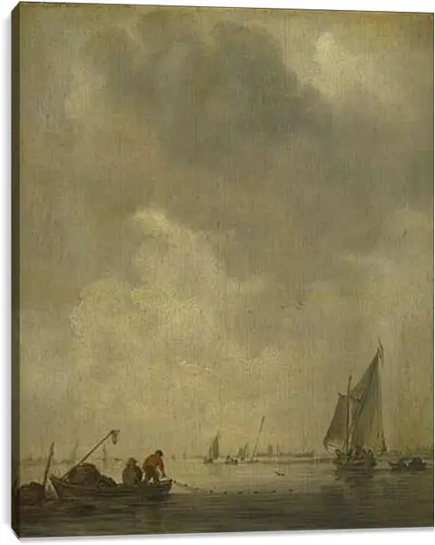 Постер на подрамнике - A River Scene, with Fishermen laying a Net. Ян ван Гойен