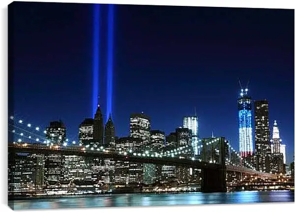 Постер на подрамнике - Бруклинский мост ночью