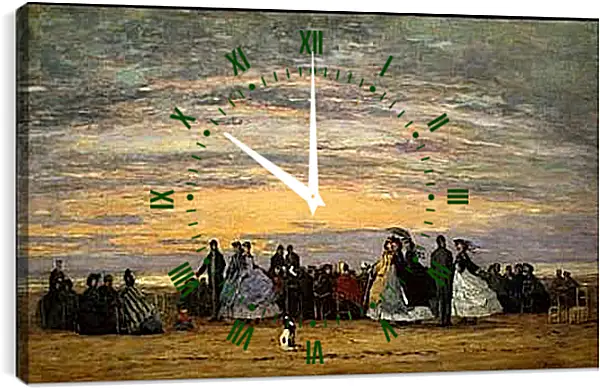 Часы картина - The Beach at Villerville. Эжен Буден