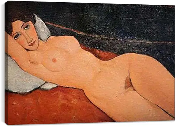 Постер на подрамнике - Nu au coussin blanc. Обнаженная на белой подушке. Амедео Модильяни