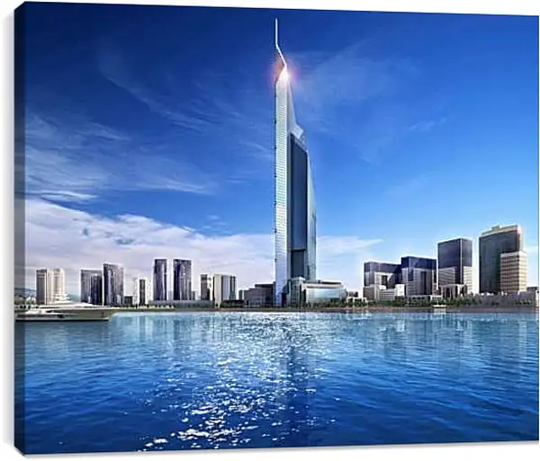 Постер на подрамнике - Небоскрёб возле воды. Дубай