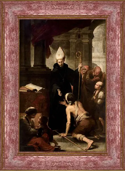 Картина в раме - Св. Фома из Виллануэвы, раздающий милостыню. Бартоломе Эстебан Мурильо