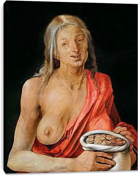 Постер на подрамнике - Старуха с мешочком монет. Альбрехт Дюрер