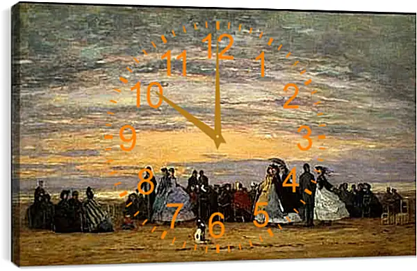 Часы картина - The Beach at Villerville. Эжен Буден