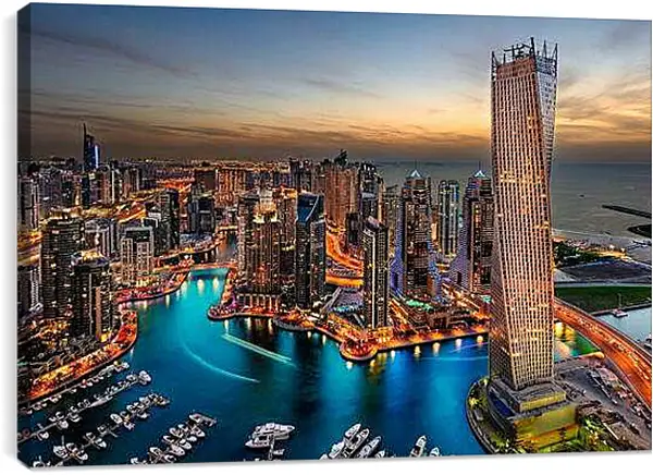 Постер на подрамнике - Вид на вечерний город с высоты. Дубай
