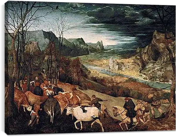 Постер на подрамнике - Возвращение стада-ноябрь. Брейгель Питер Старший
