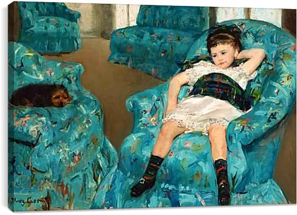 Постер на подрамнике - Маленькая девочка в синем кресле. Кэссетт (Кассатт) Мэри Стивенсон